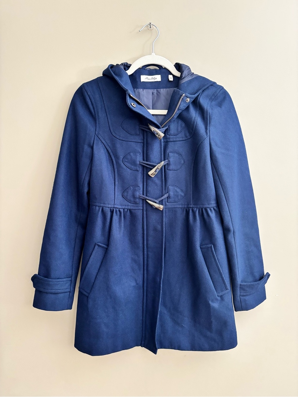Navy Blue Wool Blend Hooded Toggle Zip Coat Tailored AU 8 US 4 Dark Academia